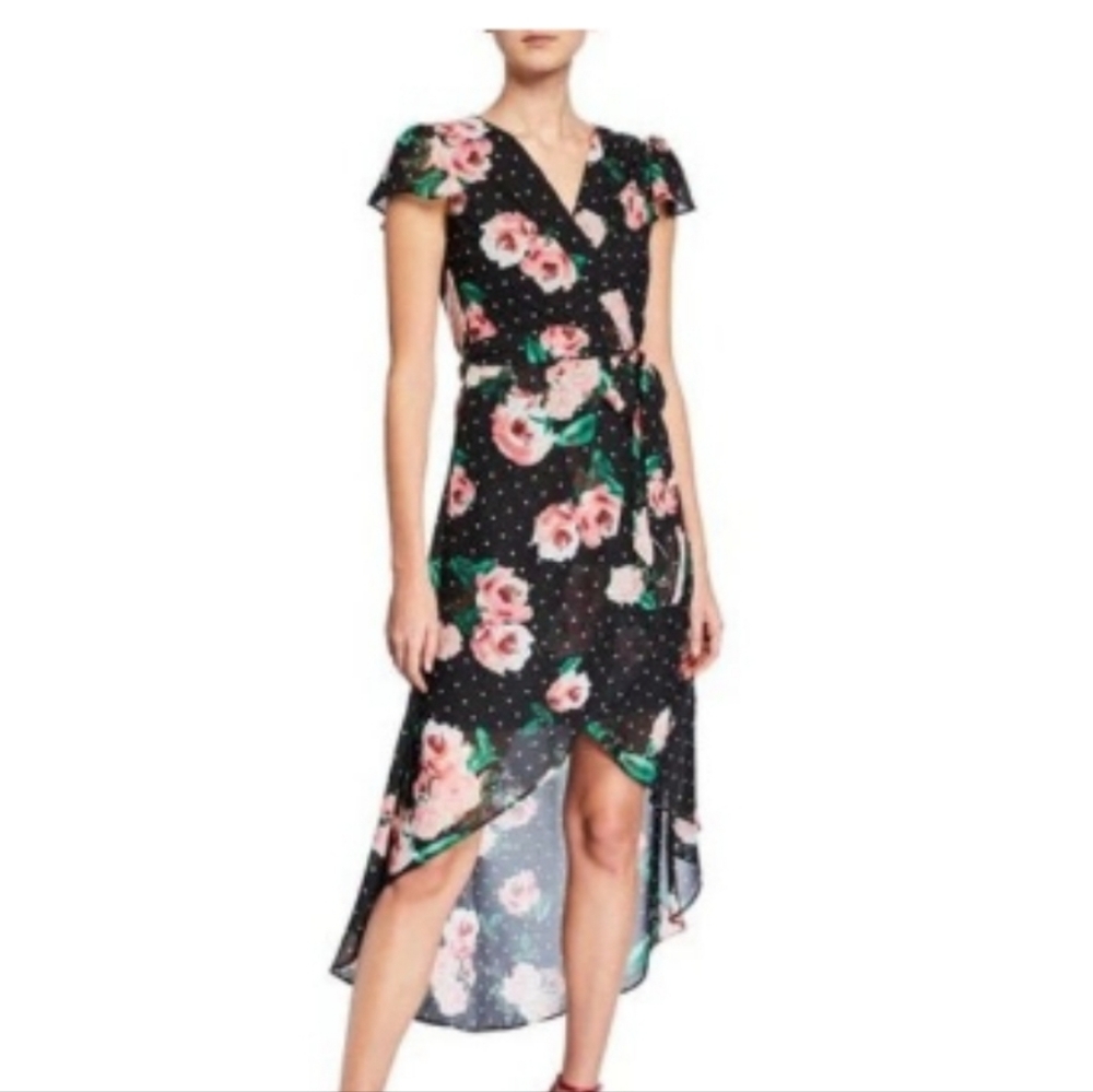 JULIA JORDAN Faux Wrap Floral High Low Chiffon Dress 12